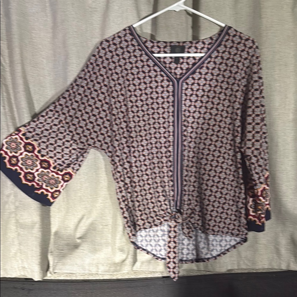 JM Collection Women's Patterned Top with Tie Front PL